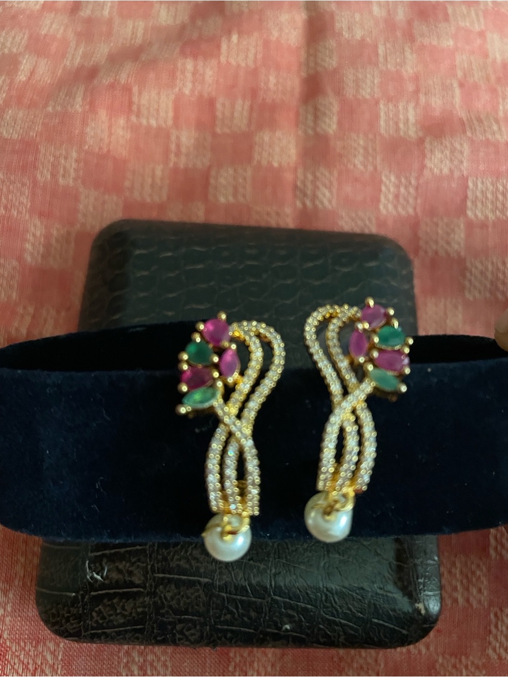 Women’s Gold-Tone Pearl & Gemstone Drop Earrings - Pink & Green